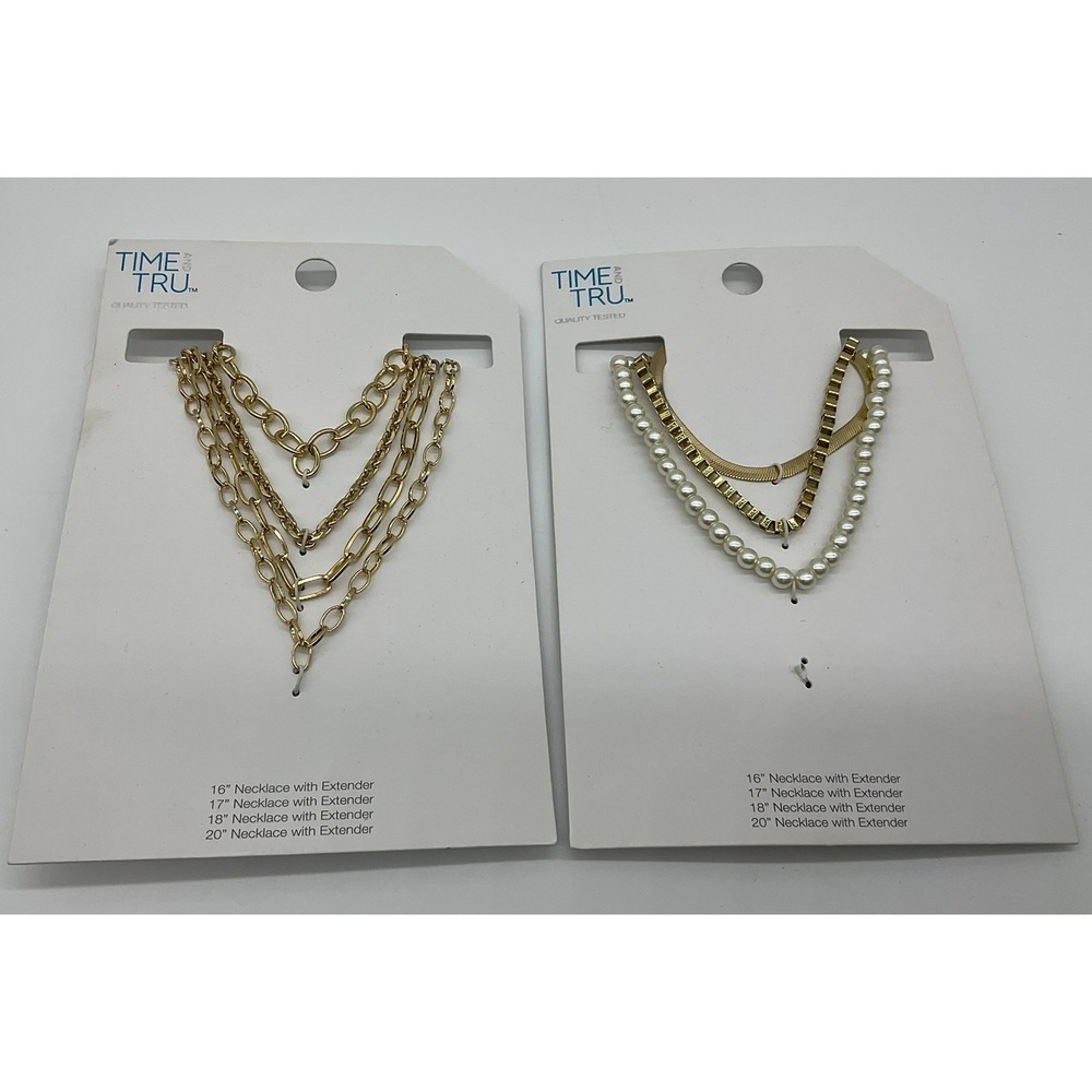 Time and Tru Layered‎ Necklace Set Women Gold Pearl Multi Strand Jewelry Lot